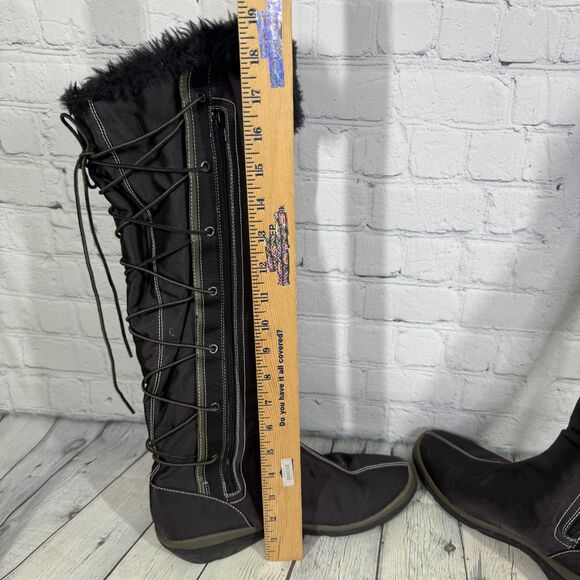 Timberland Knee High Boots Women's Size 9 1/2 M Canvas Faux Fur Waterproof Lace - Picture 10 of 16